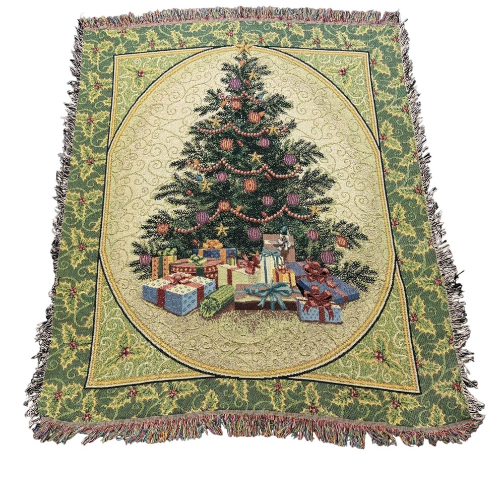 Vintage Christmas Tree Woven Tapestry Throw Blanket 48x60